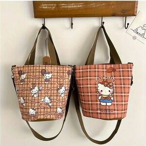 🆕 Hello Kitty Cartoon Print Foldable Tote Bag With Detachable Shoulder Straps